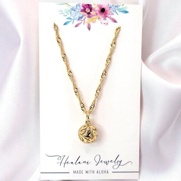 Hawaiian Carved Maile Ball Necklace - Picture 2 of 4